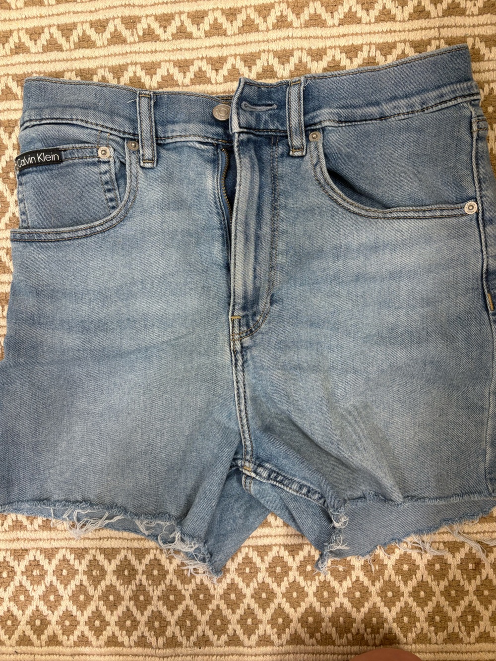Calvin Klein Light Wash Raw Hem Denim Shorts